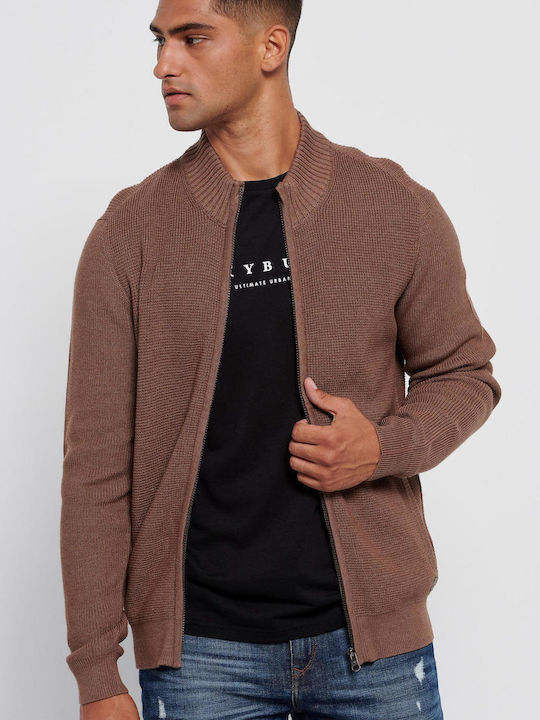 Men's Knitted Cardigan Tobacco Melange
