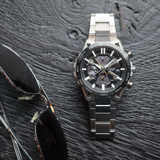 Casio EQB-2000DB-1AER Solar Stainless Steel 56mm Smartwatch (Ασημί)