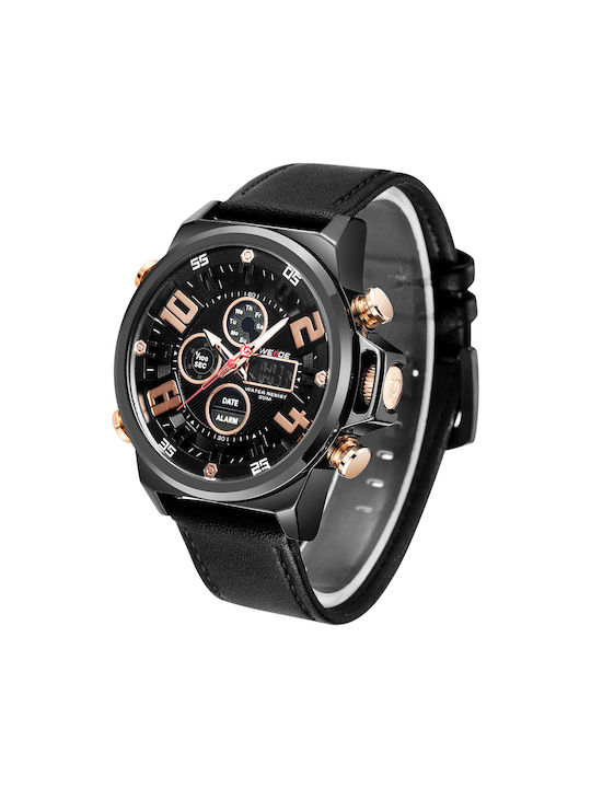 Weide Analog/Digital Watch Chronograph Battery with Black Leather Strap