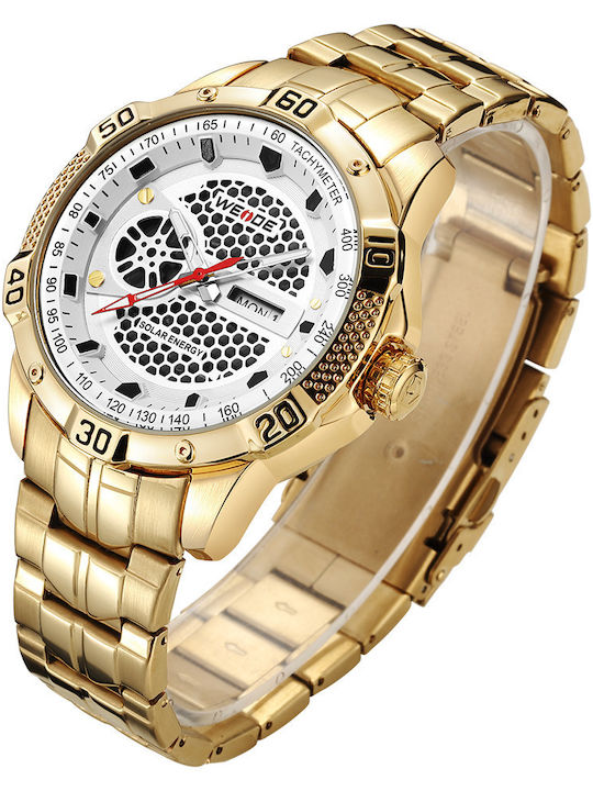 Weide Wd10843 Men's Watch 44mm Solar with Gold Metal Bracelet
