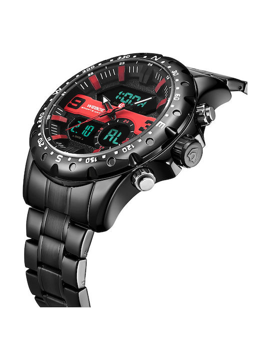 Weide Analog/Digital Herrenuhr 49mm Chronograph Batterie mit Schwarz Metallarmband