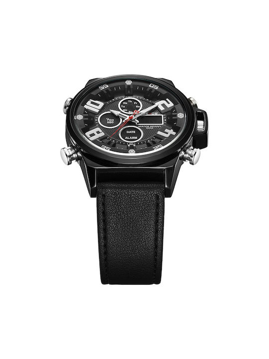 Weide Analog/Digital Watch Chronograph Battery with Black Leather Strap