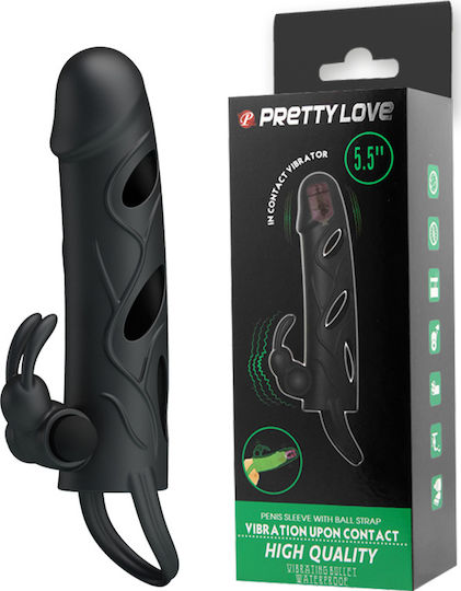 Pretty Love Double Vibrating Penis Sleeve Ball Strap Black