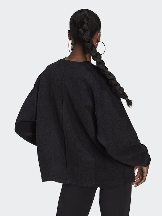 Adidas Loungewear Γυναικεία Πλεκτή Ζακέτα σε Μαύρο Χρώμα