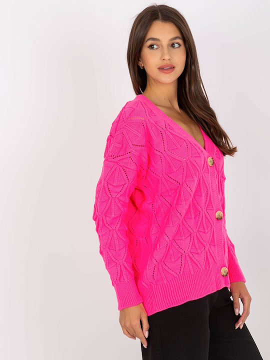 Rue Paris Women's Knitted Cardigan with Buttons Fuchsia