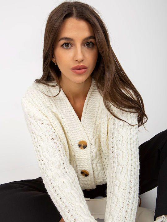 Rue Paris Women's Knitted Cardigan with Buttons White