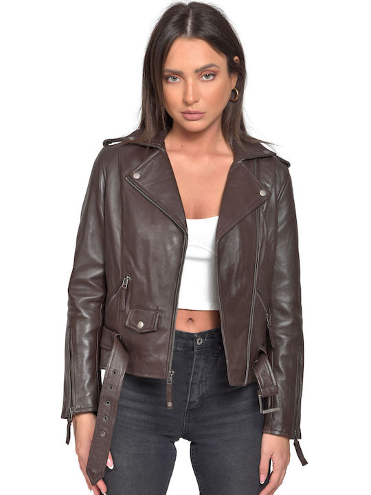 RHEA SHEEP BROWN - Authentic Women's Brown Leather Jacket