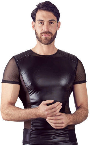 Nek Nek Sexy Herren Top Glänzendes, mattes Hemd Black