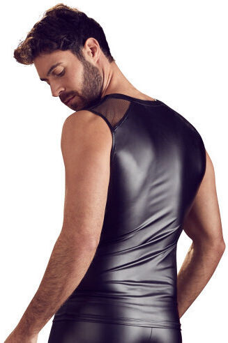 Nek Nek Wetlook Stretcy Shirt With Hidden Press Studs Black