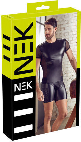 Nek Nek Sexy Herren Top Glänzendes, mattes Hemd Black