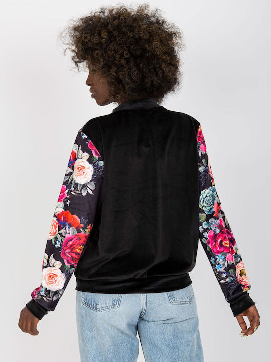 Rue Paris Women's Short Bomber Jacket for Spring or Autumn Black