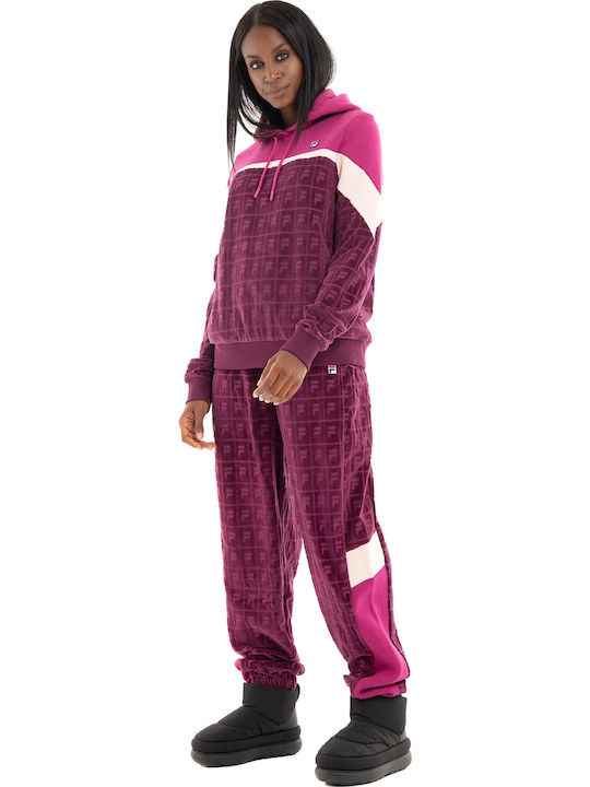 Lorri Sweater Γυναικείο Φούτερ Βελουτέ με Κουκούλα Μωβ