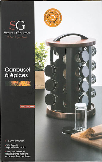 Secret de Gourmet Περιστρεφόμενοι Οργανωτές Μπαχαρικών Ξύλινοι σε Περιστρεφόμενη Βάση Μαύροι 16τμχ