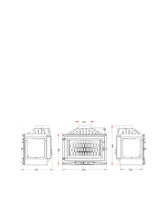 Invicta 700 Selenic P976973 Șemineu cu inserție Lemn 10kW Trei fețe cu o ușă care se deschide