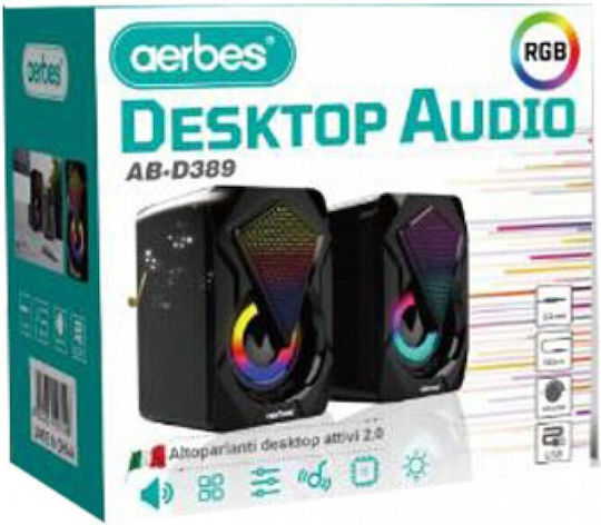 Aerbes AB-D389 2.0 Speakers with RGB 3W Black