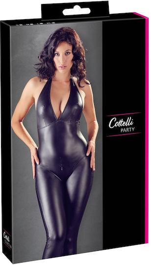 Cottelli Collection Crotchless Sexy Wetlook Catsuit Ολόσωμη Φόρμα Black
