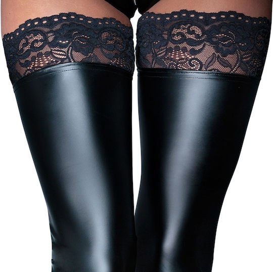 Noir Handmade Чорапи Wetlook с Дантела Черни
