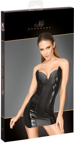 Noir Handmade Powerwetlook Lacquered Eco Leather Minidress Rochie Negru