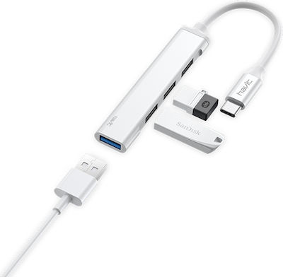 Havit HB41 USB 3.0 Hub 4 Porturi cu conexiune USB-C Argint