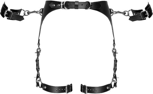 Zado Leather Waist Harness with Wrist Cuffs Black