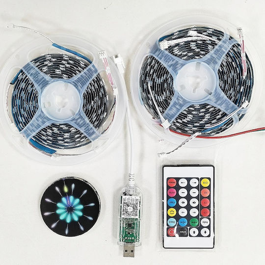 Factory Ταινία LED USB 5V RGB Φως 5m Τύπου SMD5050 με Τροφοδοτικό & Τηλεχειριστήριο