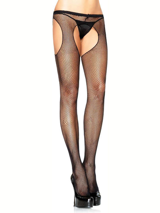 Leg Avenue Fishnet Nylon Suspender Panty Plus Size Sexy Καλσόν Μαύρο