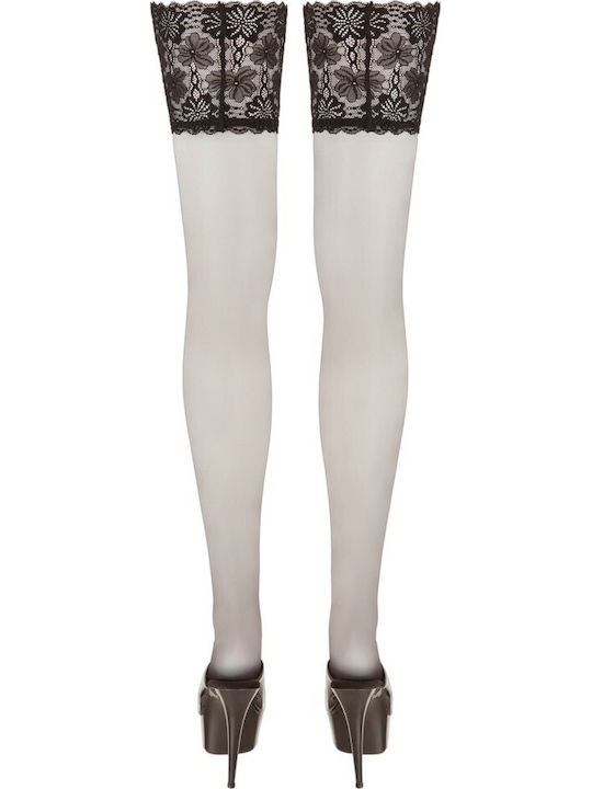 Cottelli Collection Plus Size Hold-ups with Wide Lace Sexy Κάλτσες Μαύρες