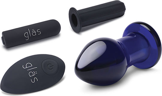 Glas Anal Plug with Wireless Functionality and Vibration Blue