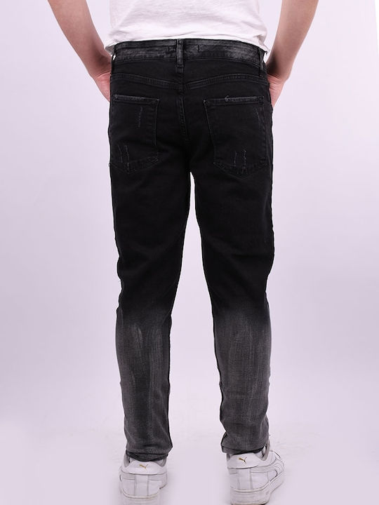 Men's elastic jeans with tears and unstitching Black