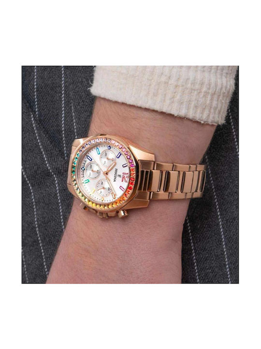 Festina Zircons Watch Chronograph with Pink Gold Metal Bracelet