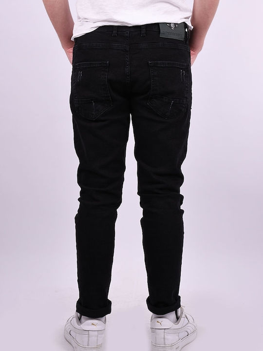 Men's elastic jeans with tears Black