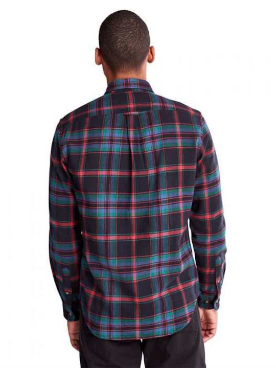 Timberland Men's Shirt Long Sleeve Flannel Checked Scarlet Sage