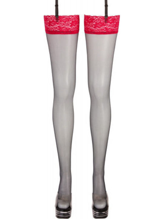 Cottelli Collection Sensual Stockings with Red Lace Sexy Κάλτσες Κόκκινες