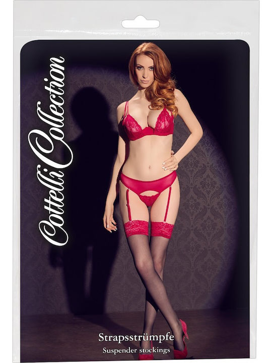 Cottelli Collection Sensual Stockings with Red Lace Sexy Κάλτσες Κόκκινες