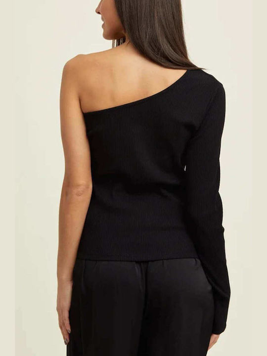 Rut & Circle Katja Women's Blouse Cotton with One Shoulder Black