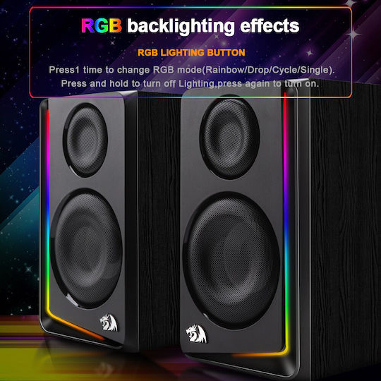 Redragon GS812 Andante Ασύρματα Ηχεία Υπολογιστή 2.0 με RGB Φωτισμό και Bluetooth Ισχύος 10W σε Μαύρο Χρώμα