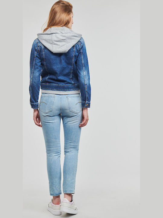 Jacksonville Women's Short Jean Jacket for Spring or Autumn with Hood Blue