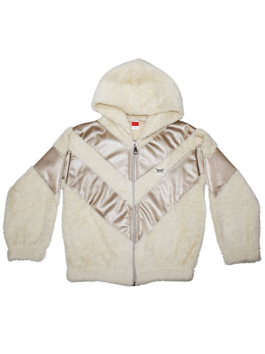 Joyce Kids Cardigan Furry Hooded Beige