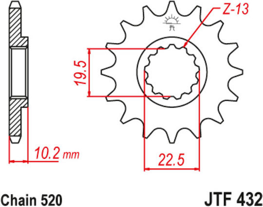 JT Sprockets Γρανάζι Μπροστά 13 Δοντιών για Suzuki DRZ 400S