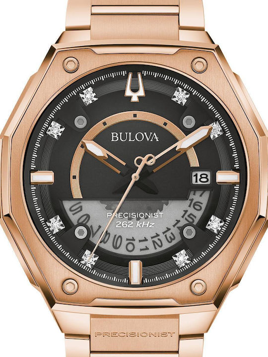 Bulova Precisionist Ανδρικό Ρολόι 45mm Μπαταρίας με Ροζ Χρυσό Μεταλλικό Μπρασελέ