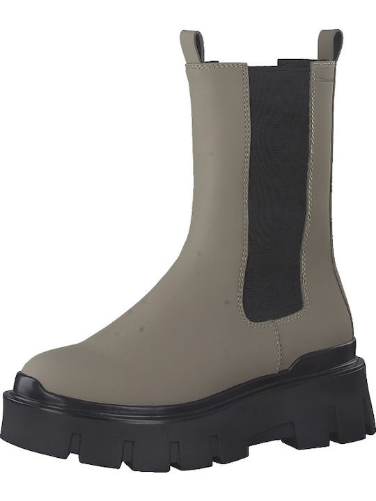 Leder Damen Chelsea Stiefeletten Taupe
