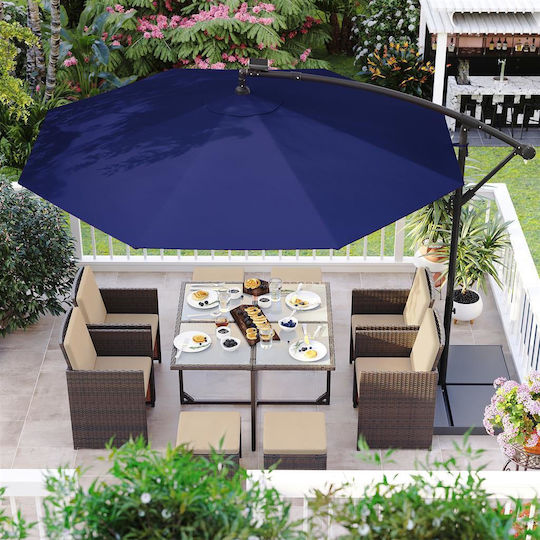 Hängender Rundschreiben Garten- und Terrassen-Sonnenschirm Metall Blau Φ3xΥ2.45m