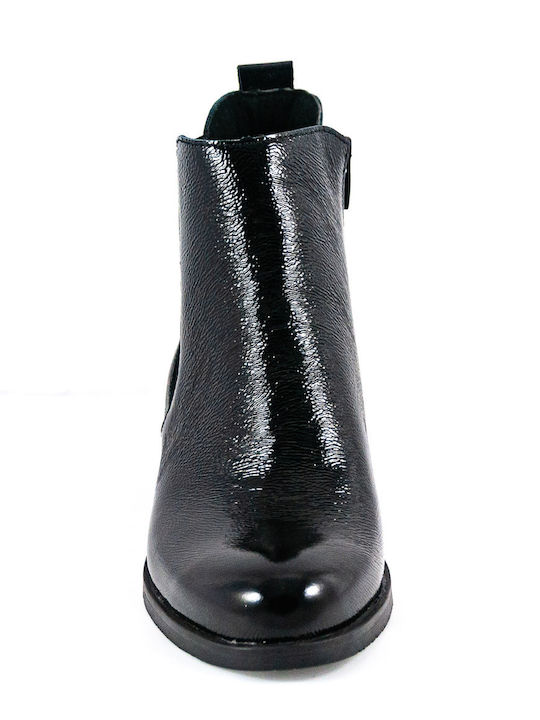Women's Patent Leather Ankle Boots with Medium Heel black patent leather