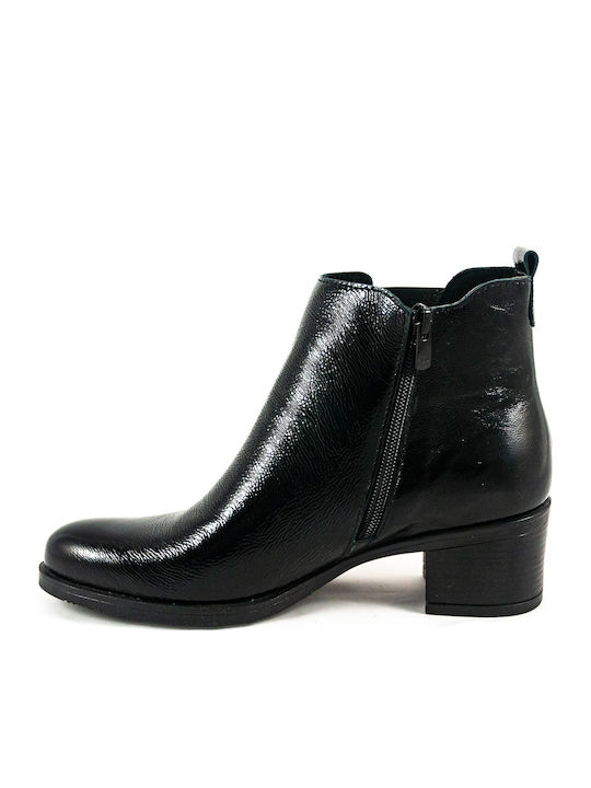 Women's Patent Leather Ankle Boots with Medium Heel black patent leather
