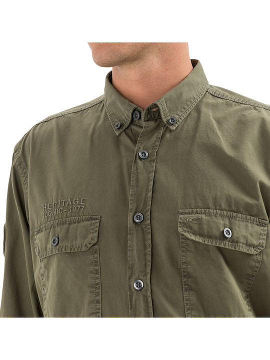 Langärmeliges Baumwoll-Overshirt in Normale Passform Khaki