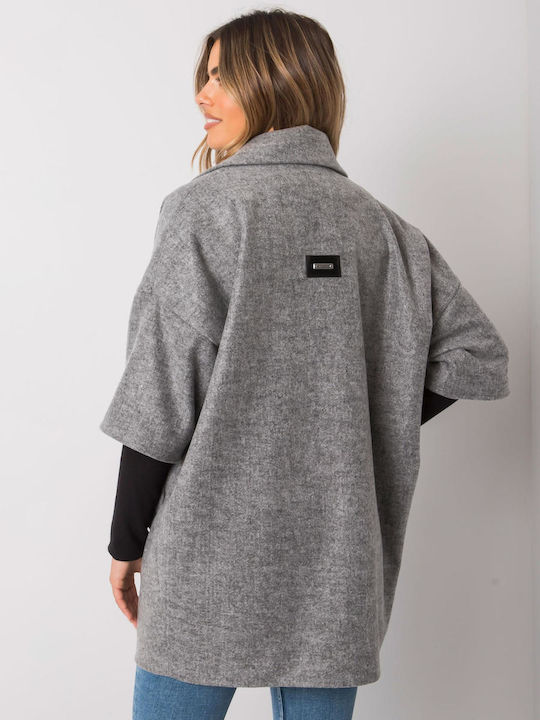 Rue Paris Women's Midi Coat with Buttons Gray