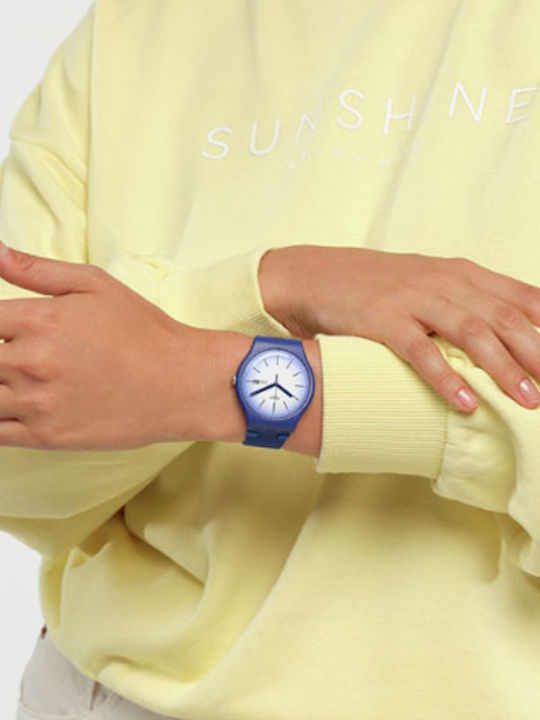 Swatch Herrenuhr 41mm Batterie mit Lila Kautschukarmband