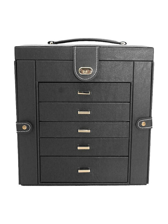 Jewellery Box Metallic with Drawer and Mirror Black 30x17x31cm