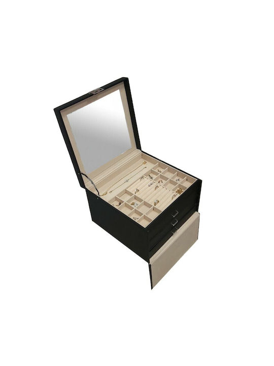 Jewellery Box with Drawer & Mirror Black 30x30x20cm