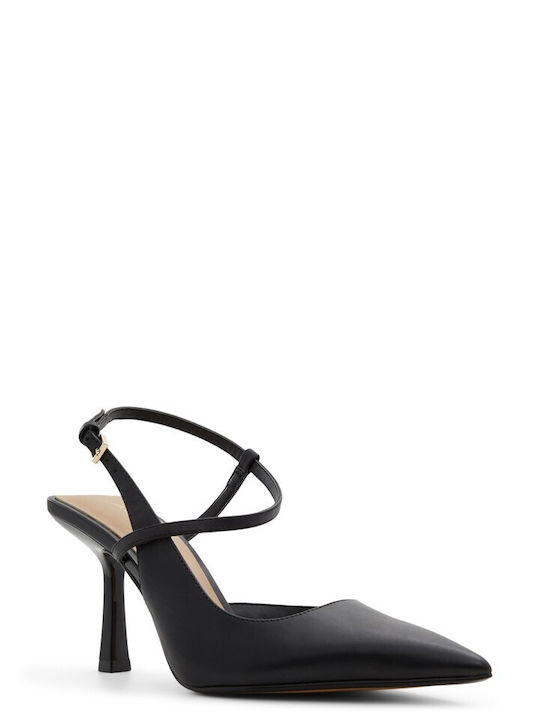 Aldo Leather Pointed Toe Black Heels with Strap Brunette